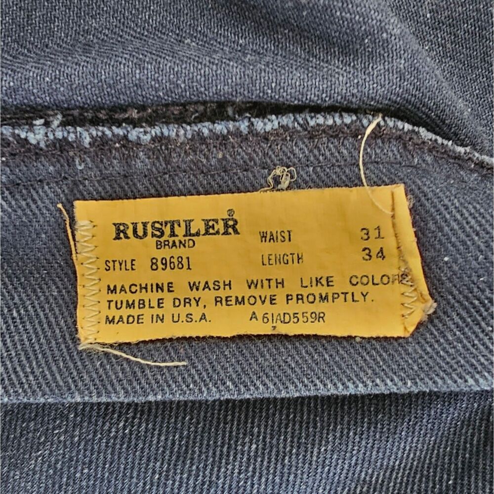 Vintage 80s Rustler Dark Wash Rigid Denim Jeans Made in USA Straight Leg 31